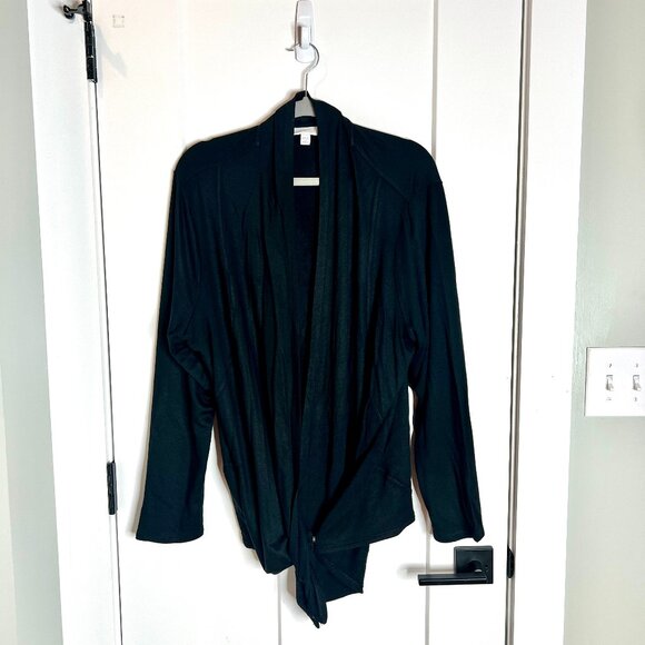 J. Jill PureJill Black Crossover Snap Front Fleece-Lined Long Sleeve Cardigan 2X - Picture 1 of 5